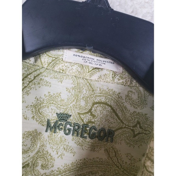 Vtg 70s 80s McGregor Hawaiian Shirt Men XL 17 17.5 Green Beige Retro Lightweight - Picture 4 of 11